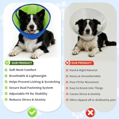 Soft Dog Cone Collar After Surgery, Adjustable Recovery Cone to Stop Licking, Breathable Mesh Elizabethan Collar for Small Medium Large Dogs (L(Neck Girth:15"-17.3"))