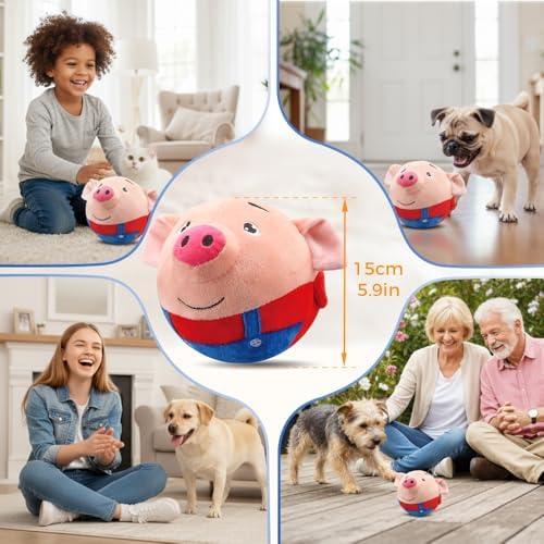 Interactive Dog Toys, 2025 New Active Moving Pet Plush Toy, Rechargeable Squeaky Dog Ball Toy with Talking Sound, Washable Cartoon Pig Plush Toy for Dogs Puppies (2PCS)