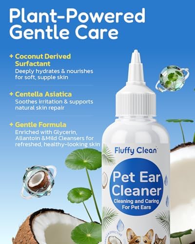Dog Ear Cleaner - Pet Ear Wash, Flush and Drop Cleaner Solution for Cat & Dog Infection and Itch Relief, Gently Removes Debris, Wax Buildup, Odor - 4 fl oz