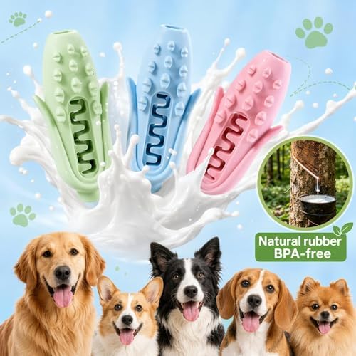 Corn-Shaped Dog Chew Toy for Small to Medium Dogs, Silicone Dental Cleaning Stick, Pink, Interactive Enrichment Toy (Blue)