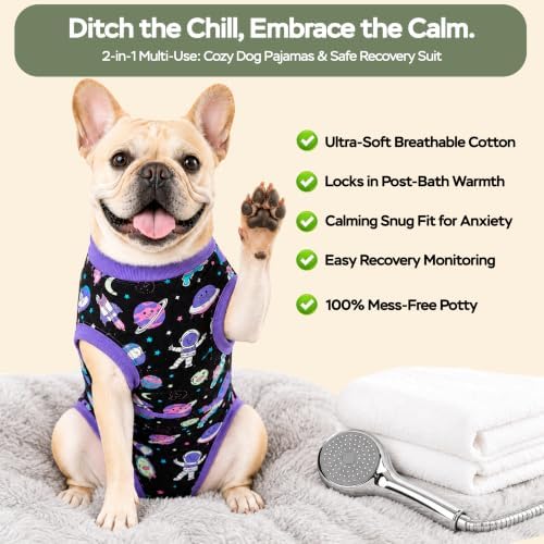 PetWarm Dog Bodysuit, Post-Surgery Dog Bodysuit, Cosmic, Purple, 2XL