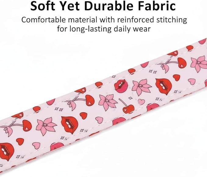 Dog Collar for Medium Dogs, Girl Dog Collars with Kisses Pattern, Cute Pet Collar with Soft Fabric and Quick Release Buckle, Adjustable for Medium Dogs