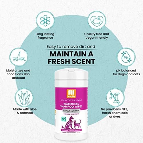 Nootie Waterless Shampoo Wipes, Cherry Blossom, Long-Lasting Fragrance
