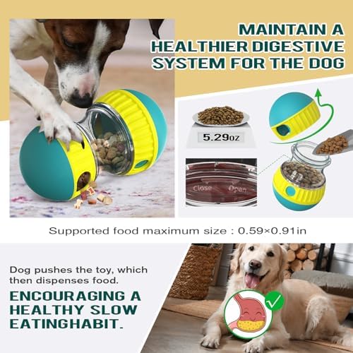 CYBERNOVA Interactive Dog Toys, Treat Dispenser and Adjustable Food Dispensing Slow Feeder Ball,Stimulating Dog Nature and Enhancing Intelligence (Blue-Yellow)