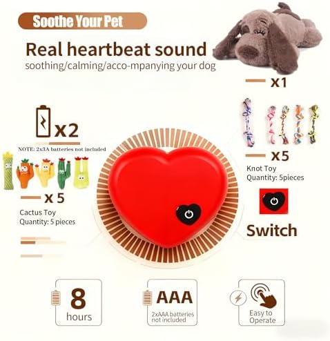 BEVERLYSHARK Heartbeat Puppy Toy Dog Anxiety Relief Calming Aid Heartbeat Stuffed Animal Behavioral Training and Sleep Aid Comfort Dog Toy Crate Training Heartbeat Dog Toy for Small Medium Large Dogs