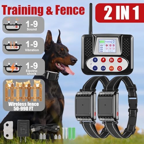 Wireless Dog Fence, 2026 Electric Dog Fence with Remote, Waterproof Training Collar Receiver, Vibration & Shock, Covers up to 856-Acre Pet Dog Fence Boundary Containment System,for2dogs