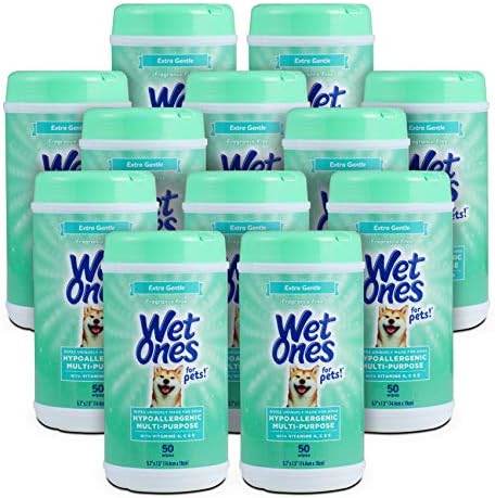 Wet Ones for Pets Hypoallergenic Dog Wipes, Fragrance-Free, 50 Count, 12-Pk