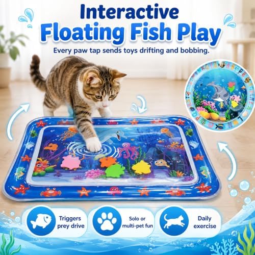 Aquameow Water Cat Toy,Claw-Resistant Sensory Cooling Water Mat，Round