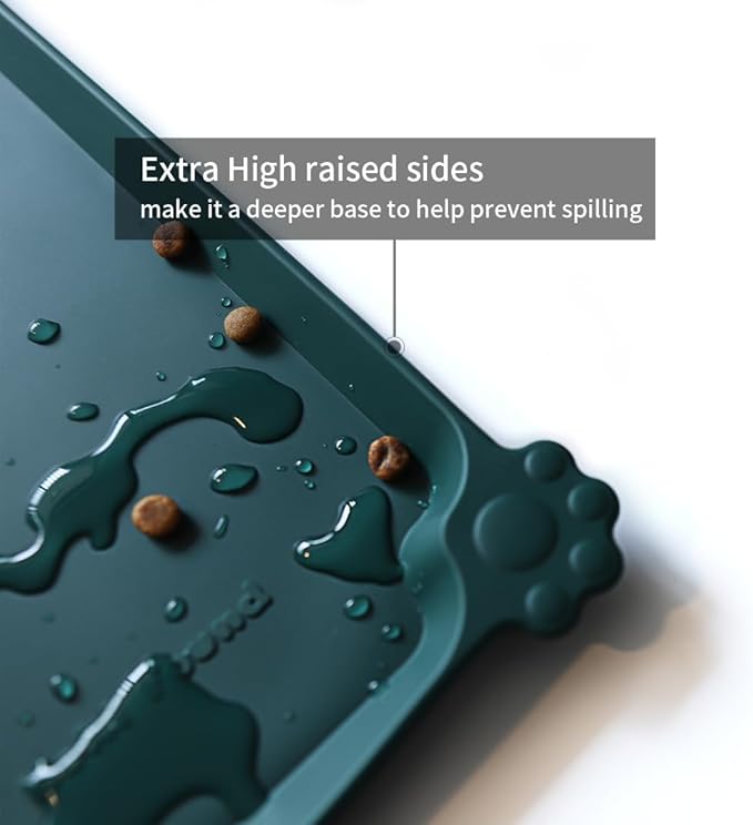 Hoki Found XX-Large Silicone Non Slip Pet Dog Cat Bowl Mats - Placemat for Feeding - Waterproof for Carpet - Dark Cedar