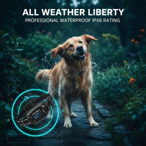 GPS E-Fence Collar, Wireless Dog Collar Fence System, 0.018-1.2 Miles / 30-2000 m Safety Distance, Bark Trainer with 3 Correction Modes for Pet Training, IPX6 Waterproof ABS, Black 1000mAh Battery
