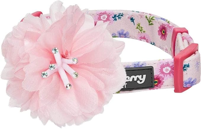 Blueberry Pet Floral Power Cosmos Designer Pink Adjustable Dog Collar with Detachable Pink Peony, Large, Neck 18"-26"