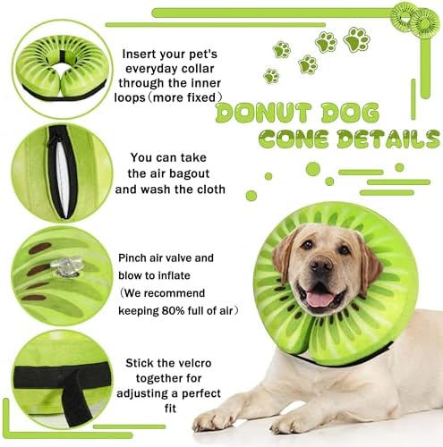 Recovery Donut Collar for Dogs & Cat,Inflatable Dog Cone Collar Alternative After Surgery,Soft Cone for Large Medium Small Dog,Adjustable Pet Neck Donut(Kiwi,M)