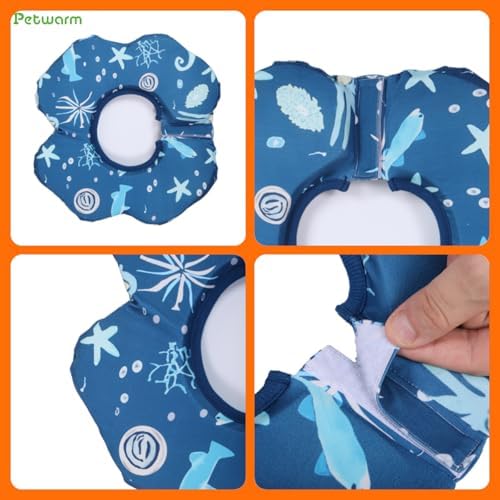 PetWarm Dog Recovery Collar, Recovery Collar, Blue Animal Print, L