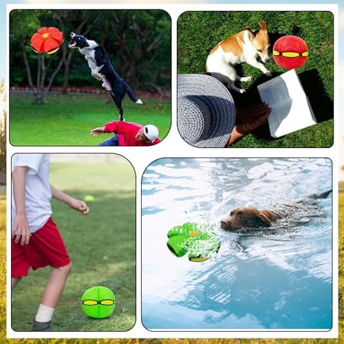 Magic Bouncing Ball, Magic Meta - Balls for Dog, Children Bouncing Ball, Flying Saucer Bouncy Balls, Parent-Child Interaction, Dual Form Freely Switchable, Doggy Disc with 3 Light