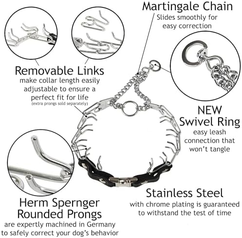 Herm Sprenger 3mm Prong Collar for Dogs Training - Quick Release Buckle & Swivel Ring for Easy Use - Made of Durable Steel Chrome Plated in Germany for Large Dogs (3mm Prongs, 20-26" Neck)