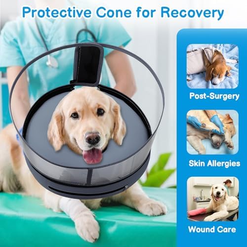 BARKLESS Dog Donut Cone for Medium Dogs with Transparent Shield Inflatable