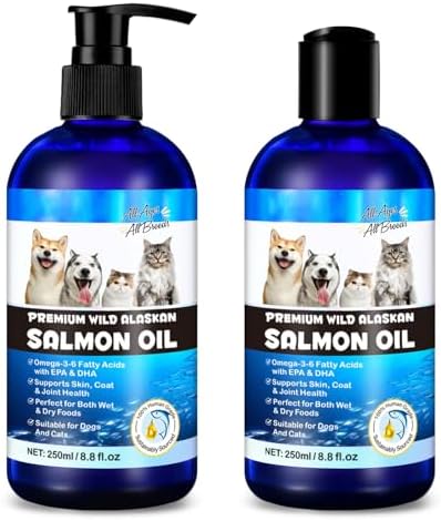 Alaskan Salmon Oil for Dogs 2Pcs, Omega 3 Fish Oil with Natural EPA+DHA Fatty Acids for Skin, Joints, Coat Health, Dog Skin and Coat Fish Oil Liquid Supplement, All Ages All Breeds 17.6fl.oz.(2 x 8.8)