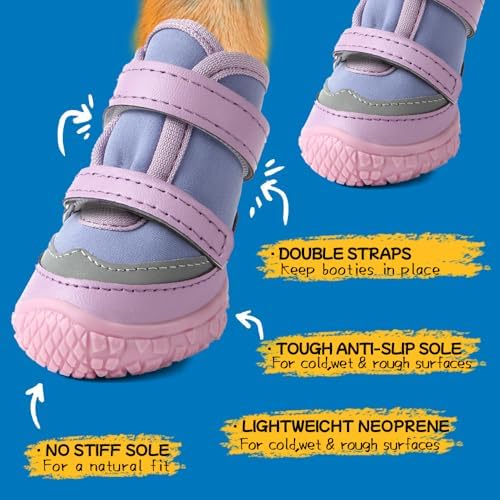 Dog Shoes for Small Dogs, Breathable Dog Boots Paw Protector for Hot Pavement Winter Snow, Dog Booties with Reflective Strips Rugged Anti-Slip Sole for Hardwood Floors Outdoor Walking Purple Size 2