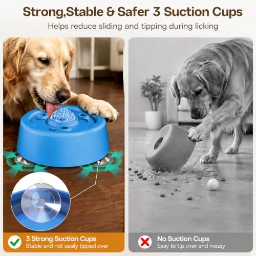 Senneny Dog Lick Bowl with 3 Suction Cups & Rolling Ball for Slow Feeder