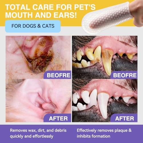 Pet Ear Finger Wipes and Dental Wipes, Hypoallergenic, Rinse-Free, Thick Dual-Textured Ear & Mouth Cleaning Wipes for Dogs & Cats(50pcs + 50pcs, Unscented)