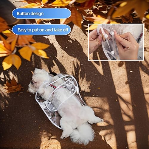 Clear Dog Rain Poncho for Small Medium Dogs,Heavy Waterproof Raincoat with Hidden Leash Hole&Adjustable Snaps,Pet Hooded Cape for Bichon Poodle (2.2-3lbs) (Transparent, Small)