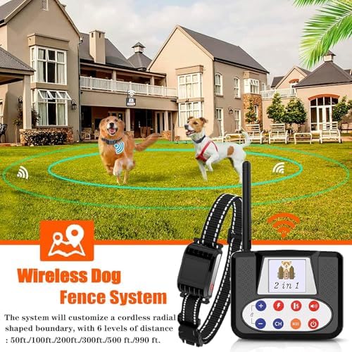 Wireless Dog Fence, 2024 Electric Dog Fence Remote Training Collar, Waterproof Rechargeable, Vibrate/Shock Dog Boundary Containment System, Adjustable Range, Safe Effective, for All Dogs,for3dogs