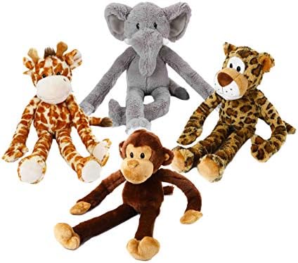 Multipet Swingin Safari 19-Inch Large Plush Elephant Dog Toy with Extra Long Arms and Legs with Squeakers