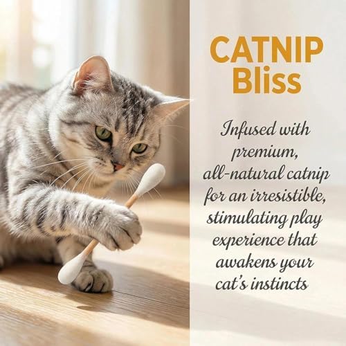 Cotton Swabs Cat with Catnip, 6 Pk Giant Kitten Chew Sticks,Interactive Kitty Kick Sticks for Cat Lovers Gift - Sturdy Teething Chew Toy (Purple)