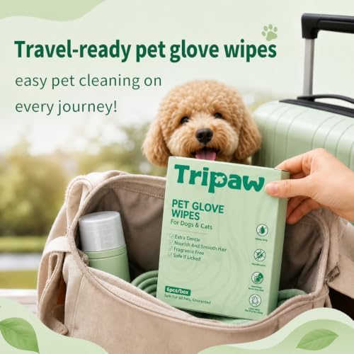 Disposable Pet Glove Wipes 6 Count, No‑Rinse Thick Wipes for Dogs&Cats