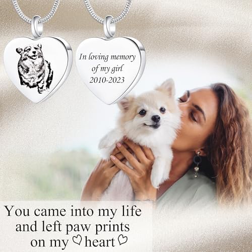 Fanery Sue Pet Ashes Necklace for Dog Cat, Custom Photo & Text
