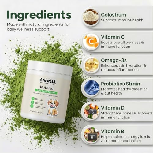 NutriFlo Dog Vitamins & Supplements – 10-in-1 Dog Multivitamin for Gut Health, Hip & Joint, Immune Support, Skin & Coat, Dental Health & Longevity | Daily Dog Supplement for All Breeds (Pack of 2)