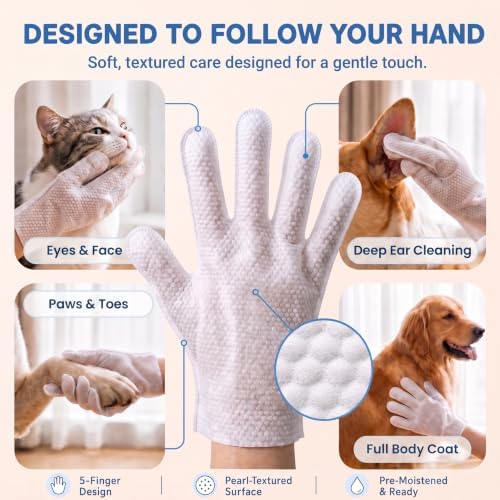 20PCS Pet Glove Wipes for Dogs, Cats & Small Animals— Fragrance-Free