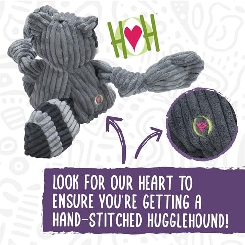 HuggleHounds Knottie Plush Dog Toy - Dog Stuffed Animal Toy, Puppy Toys, Squeaky Dog Toy for Small, Medium & Large Dogs, Durable Plush to Keep Them Busy - Reggie Racoon, Small