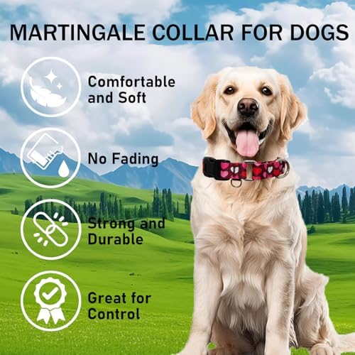 Valentines Martingale Dog Collar Pink Burgundy Heart Love, Medium