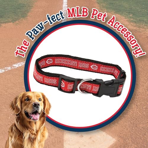MLB Cincinnati Reds Licensed PET COLLAR- Heavy-Duty, Strong, and Durable Dog Collar. Available in 29 Baseball Teams and 4 Sizes