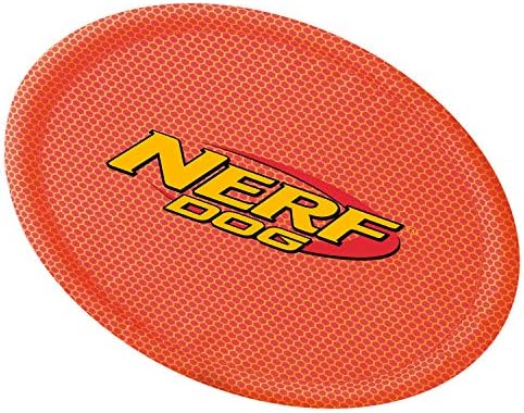 Nerf Dog Nylon Flyer Dog Toy, Flying Disc, Lightweight, Durable and Water Resistant, Great for Beach and Pool, 9 inch diameter, for Medium/Large Breeds, Two Pack, Orange and Red (8959)