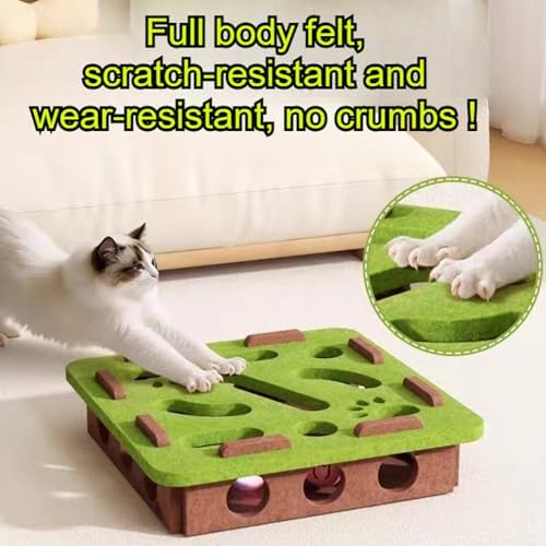 Interactive Cat Puzzle Feeder Toy – Felt Maze Box with 3 Jingle Balls – Mental Stimulation, Slow Feeding & Fun Exercise for Indoor Cats & Kittens (2,Square-Beige)