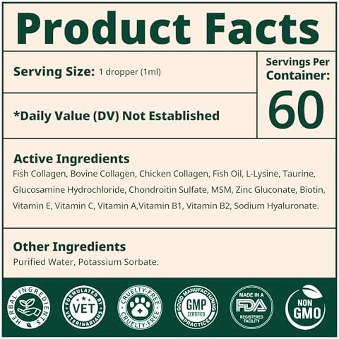 Liquid Collagen for Dogs, Skin & Coat & Joint Support, 2 fl oz
