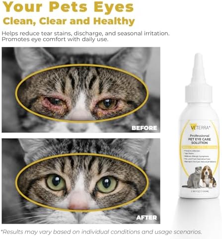 Dog and Cat Eye Care Solution for Dogs & Cats – Vet Recommended Eye Cleaner, Helps Remove Eye Discharge & Tear Stains, Supports Eye Hygiene, Gentle Daily Use Eye Wash - 3.38 Oz 100 Ml
