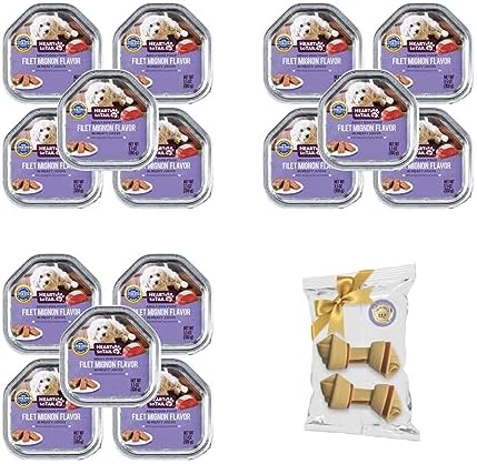 15 Trays Wet Dog Food 3.5 OZ Filet Mignon Flavor + Gift Bone