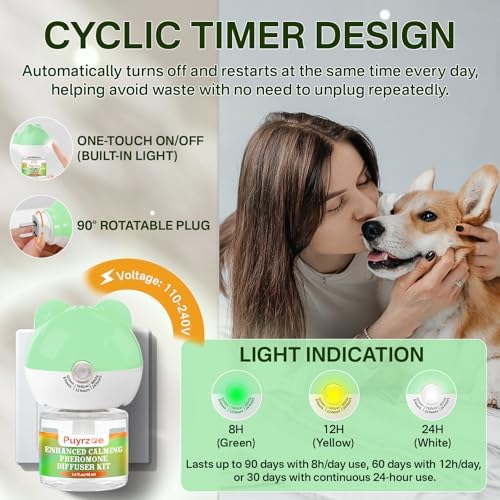 puyrzoe Dog Calming Diffuser, Dog Pheromone Diffuser, 1 Plug-in + 2 Refills