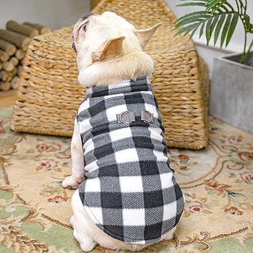 BEAUTYZOO Small Dog Sweater Fleece Vest Winter Jacket, D-Ring Leash Attachment for XS S Puppy Medium Sized Breeds Dogs, Cold Weather Dog Clothes Windproof Keep Warm, Classic White Plaid L