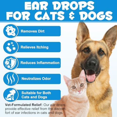Dog Ear Infection Treatment Drops, Promote Ear Health, Soothe and Relieve Itchness Ear Cleaner for Dog& Cats Ear Infections, Dog Ear Infection Treatment Drops with 1% Hydrocortisone - 2.02 Fl.Oz