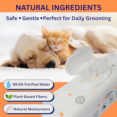 Aurora Pet Wipes – 100% Natural, Plant-Based Hypoallergenic Grooming Wipes for Dogs & Cats – Extra-Durable, Large & Thick for Effortless Cleaning (Combo, 200 Count)