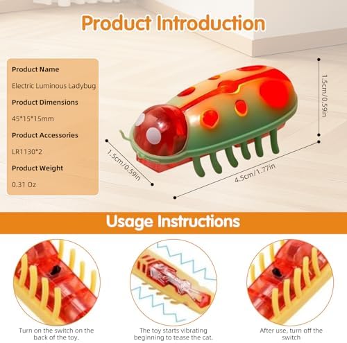XCZAP Cat Electric Toy Bug – Automatic Rolling Interactive Cat Toy (2-Pack)(PC-Green Red)