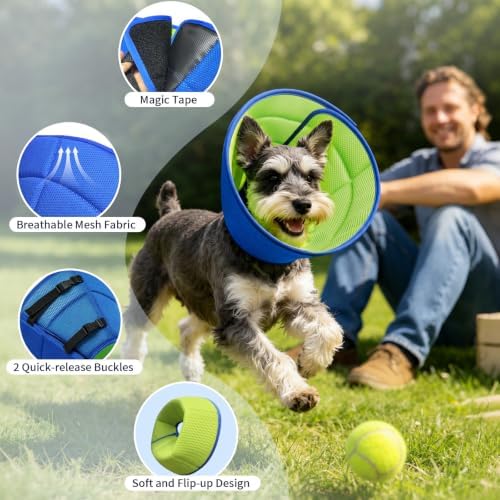 Soft Dog Cone Collar After Surgery, Adjustable Recovery Cone to Stop Licking, Breathable Mesh Elizabethan Collar for Small Medium Large Dogs (S(Neck Girth:9"-10.6"))
