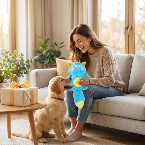Cute Monster Plush Dog Toy with Squeaky Ball, Crinkle Paper, Treat Dispenser & Washable Design, Interactive Stuffed Chew Toy for Small Medium Dogs, Puppy Teething Toy (Pink)