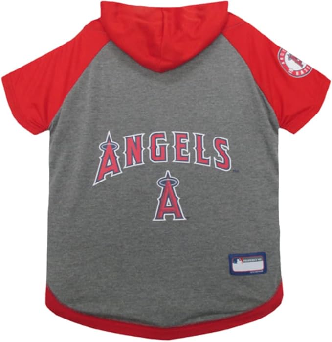 MLB Hoodie Shirt for Dogs & Cats - Los Angeles Angels Dog Hooded T-Shirt, Medium. - MLB Team Color Hoody Vest for Baseball Fans