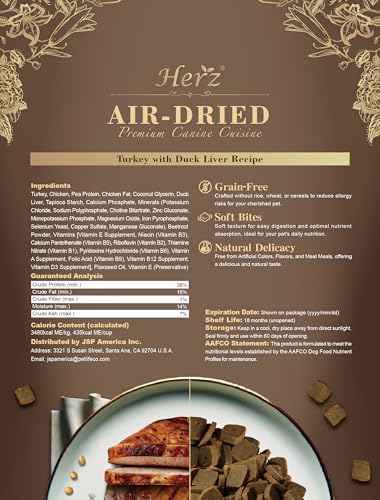 Herz Air-Dried Dog Food, Premium Turkey & Duck Liver Recipe, 1 lb