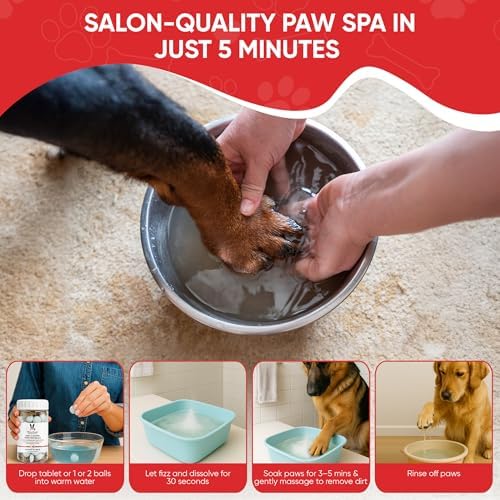 Warren London Deep Cleaning Paw Soak for Dogs – 75 Count Fizz Balls | Made with Tea Tree Oil, Aloe & Seaweed | Stops Licking & Promotes Healthy Pads | 5-Minute at-Home Spa Treatment